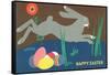 Easter Bunny Loping over Eggs-null-Framed Stretched Canvas