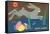 Easter Bunny Loping over Eggs-null-Framed Stretched Canvas