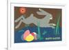 Easter Bunny Loping over Eggs-null-Framed Premium Giclee Print