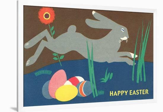 Easter Bunny Loping over Eggs-null-Framed Art Print
