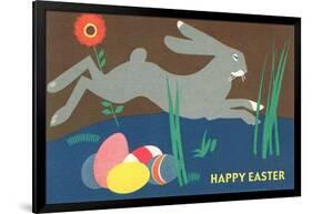 Easter Bunny Loping over Eggs-null-Framed Art Print