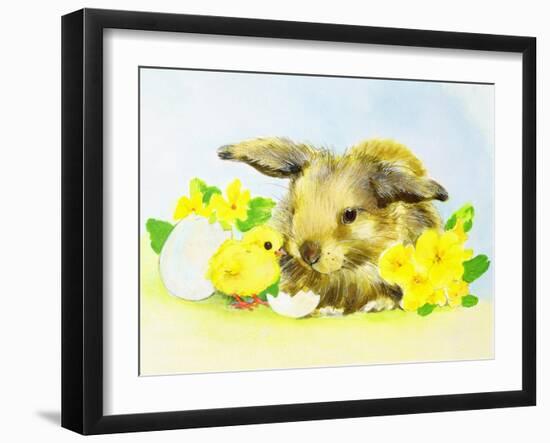Easter Bunny with Primrose and Chick-Diane Matthes-Framed Giclee Print