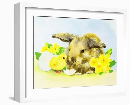 Easter Bunny with Primrose and Chick-Diane Matthes-Framed Giclee Print