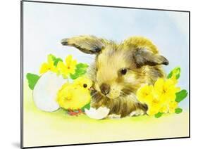 Easter Bunny with Primrose and Chick-Diane Matthes-Mounted Giclee Print