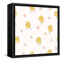 Easter Concept Seamless Pattern. Cute Small Chickens in Flowers-artnis-Framed Stretched Canvas