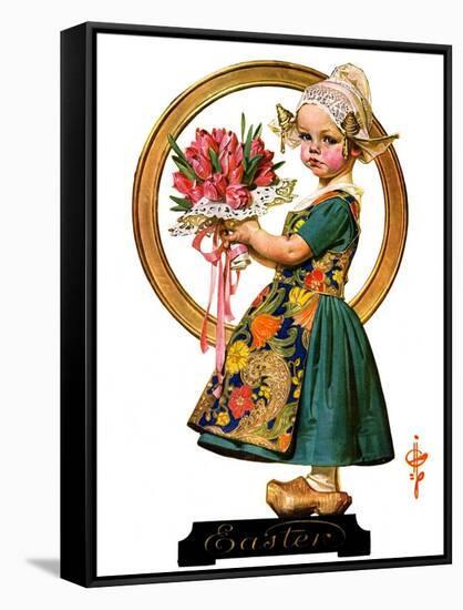 "Easter Dutch Girl,"April 3, 1926-Joseph Christian Leyendecker-Framed Stretched Canvas