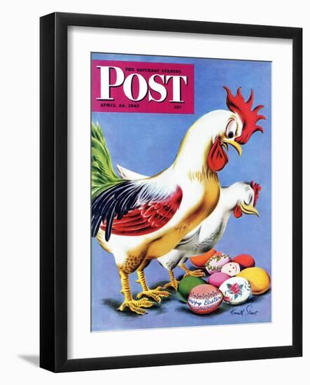 "Easter Eggs and Chickens," Saturday Evening Post Cover, April 24, 1943-Ken Stuart-Framed Giclee Print