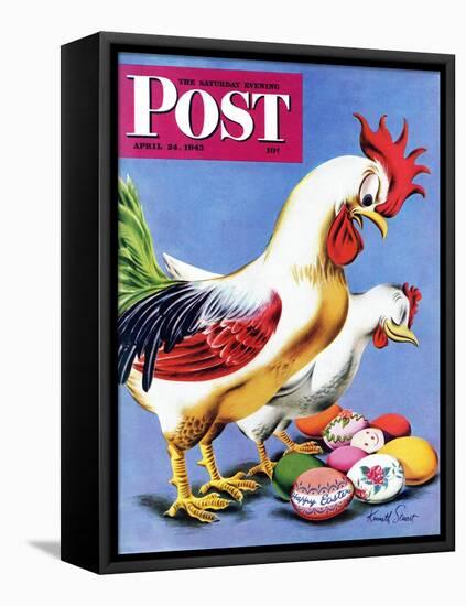 "Easter Eggs and Chickens," Saturday Evening Post Cover, April 24, 1943-Ken Stuart-Framed Stretched Canvas