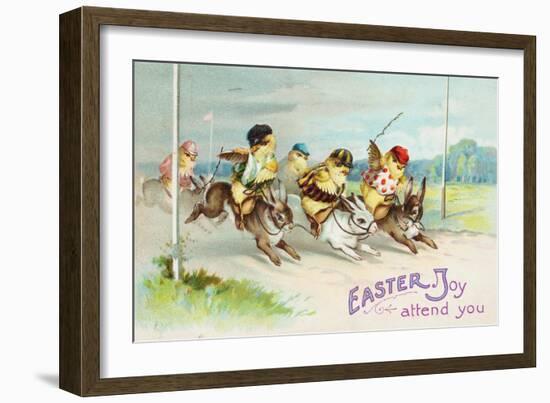 Easter Greeting Card of Chicks Riding Rabbits-Mark Rykoff-Framed Giclee Print