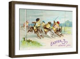 Easter Greeting Card of Chicks Riding Rabbits-Mark Rykoff-Framed Giclee Print