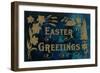 Easter Greetings, Blue and Gold-null-Framed Art Print