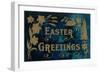 Easter Greetings, Blue and Gold-null-Framed Art Print