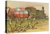 Easter Greetings, Locomotive with Eggs-null-Stretched Canvas