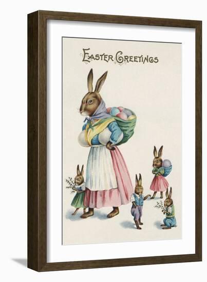 Easter Greetings Postcard with Rabbit Family-Paper Rodeo-Framed Giclee Print