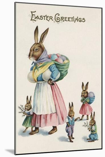 Easter Greetings Postcard with Rabbit Family-Paper Rodeo-Mounted Giclee Print