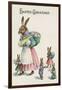 Easter Greetings Postcard with Rabbit Family-Paper Rodeo-Framed Giclee Print