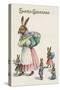 Easter Greetings Postcard with Rabbit Family-Paper Rodeo-Stretched Canvas