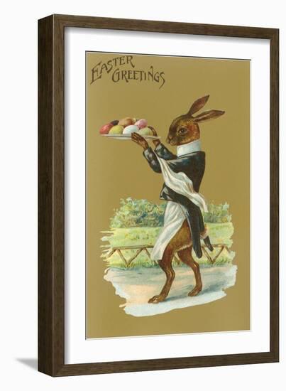 Easter Greetings, Rabbit Waiter-null-Framed Art Print
