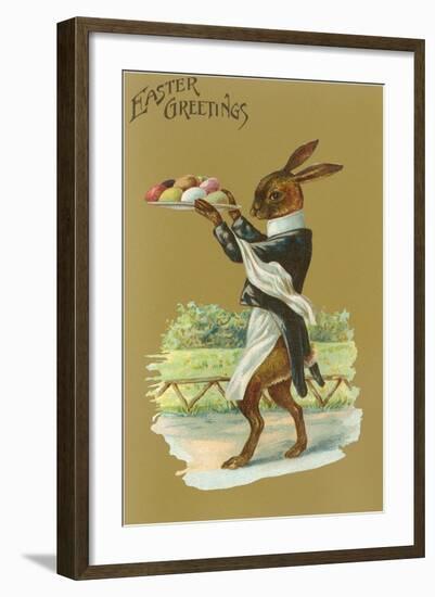 Easter Greetings, Rabbit Waiter-null-Framed Art Print