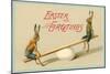 Easter Greetings, Rabbits on Seesaw-null-Mounted Art Print