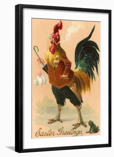 Easter Greetings, Rooster Smoking-null-Framed Art Print