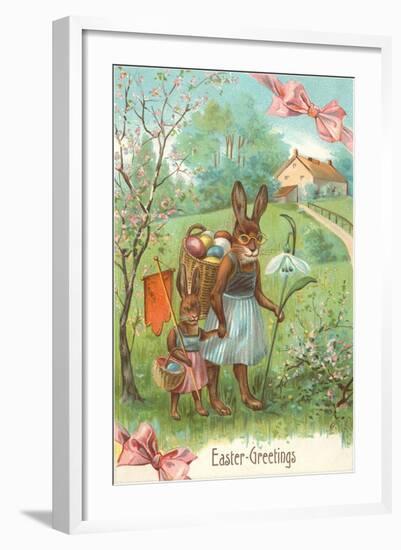 Easter Greetings, Spectacled Rabbit in Dress-null-Framed Art Print