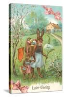 Easter Greetings, Spectacled Rabbit in Dress-null-Stretched Canvas