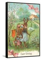 Easter Greetings, Spectacled Rabbit in Dress-null-Framed Stretched Canvas