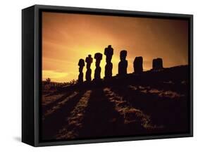 Easter Island Landscape with Giant Moai Stone Statues at Sunset, Oceania-George Chan-Framed Stretched Canvas