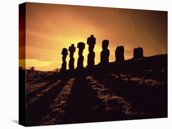 Easter Island Landscape with Giant Moai Stone Statues at Sunset, Oceania-George Chan-Stretched Canvas