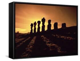 Easter Island Landscape with Giant Moai Stone Statues at Sunset, Oceania-George Chan-Framed Stretched Canvas