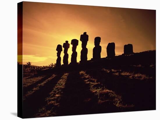 Easter Island Landscape with Giant Moai Stone Statues at Sunset, Oceania-George Chan-Stretched Canvas