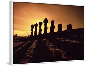 Easter Island Landscape with Giant Moai Stone Statues at Sunset, Oceania-George Chan-Framed Photographic Print