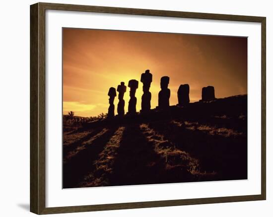 Easter Island Landscape with Giant Moai Stone Statues at Sunset, Oceania-George Chan-Framed Photographic Print