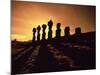 Easter Island Landscape with Giant Moai Stone Statues at Sunset, Oceania-George Chan-Mounted Photographic Print