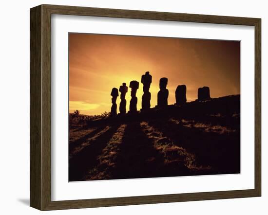 Easter Island Landscape with Giant Moai Stone Statues at Sunset, Oceania-George Chan-Framed Photographic Print