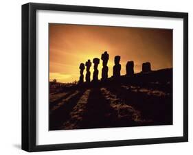 Easter Island Landscape with Giant Moai Stone Statues at Sunset, Oceania-George Chan-Framed Photographic Print