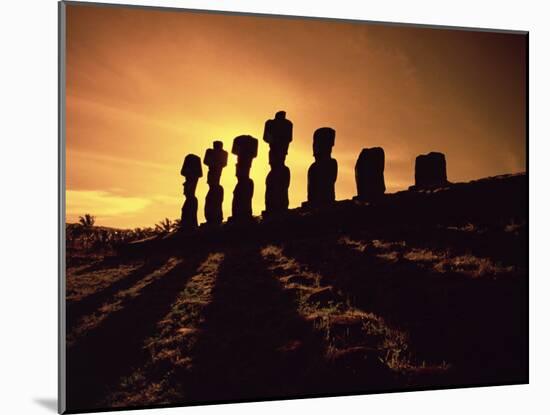 Easter Island Landscape with Giant Moai Stone Statues at Sunset, Oceania-George Chan-Mounted Photographic Print