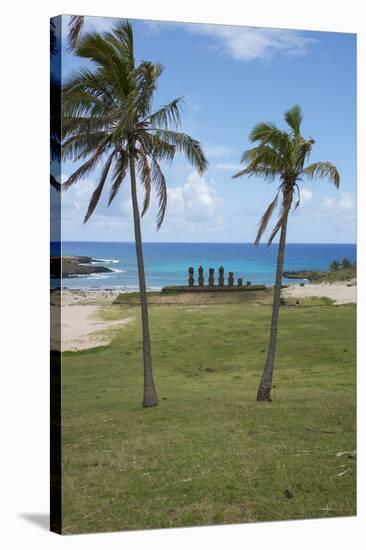 Easter Island. Rapa Nui NP, Anakena and Ahu Nau Nau. Moai Statues-Cindy Miller Hopkins-Stretched Canvas