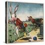 Easter Rabbit and Chicken Illustration on Egg Dye Packaging-Jennifer Kennard-Stretched Canvas