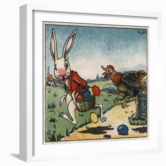 Easter Rabbit and Chicken Illustration on Egg Dye Packaging-Jennifer Kennard-Framed Giclee Print