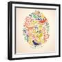 Easter Vector Background with Colorful Birds and Flowers-Anna Paff-Framed Art Print
