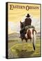Eastern Oregon - Cowboy and Horse-Lantern Press-Framed Stretched Canvas