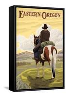 Eastern Oregon - Cowboy and Horse-Lantern Press-Framed Stretched Canvas