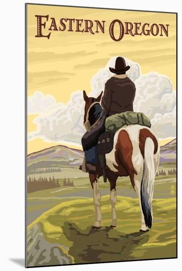 Eastern Oregon - Cowboy and Horse-Lantern Press-Mounted Premium Giclee Print