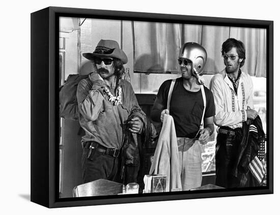 Easy Rider by DennisHopper with Dennis Hopper, Peter Fonda and Jack Nickolson, 1969 (b/w photo)-null-Framed Stretched Canvas