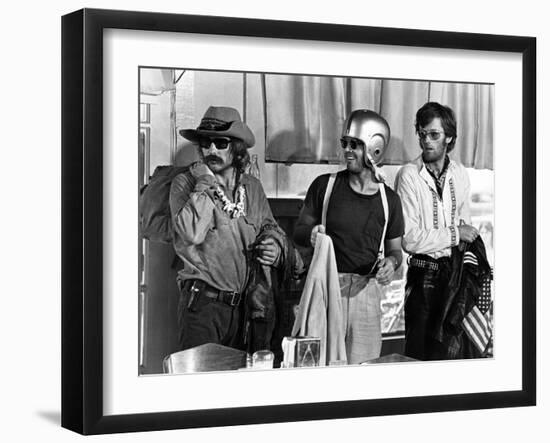 Easy Rider by DennisHopper with Dennis Hopper, Peter Fonda and Jack Nickolson, 1969 (b/w photo)-null-Framed Photo