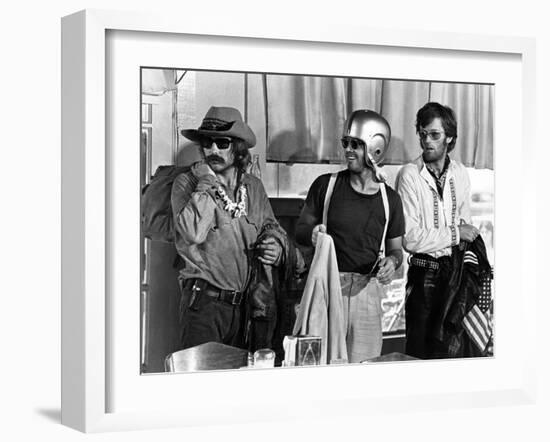 Easy Rider by DennisHopper with Dennis Hopper, Peter Fonda and Jack Nickolson, 1969 (b/w photo)-null-Framed Photo