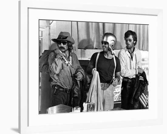 Easy Rider by DennisHopper with Dennis Hopper, Peter Fonda and Jack Nickolson, 1969 (b/w photo)-null-Framed Photo