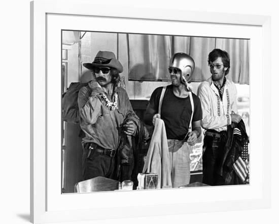 Easy Rider by DennisHopper with Dennis Hopper, Peter Fonda and Jack Nickolson, 1969 (b/w photo)-null-Framed Photo